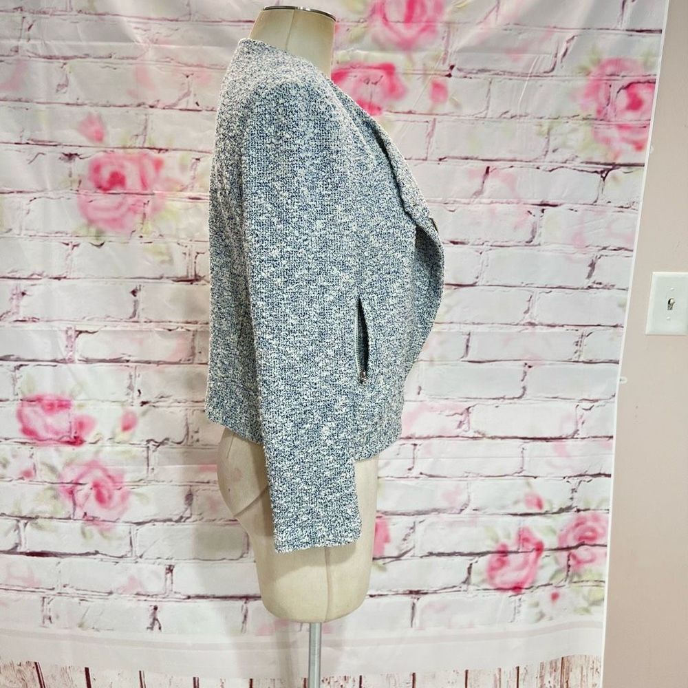 Joie Women's Hidden Zip-Up Tweed Long Sleeve Blue / White Moto Jacket Size L - Picture 7 of 13